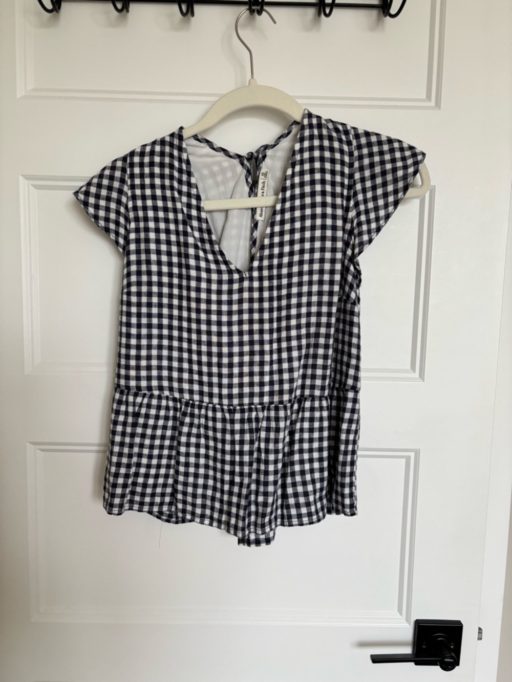 Abercrombie & Fitch Navy and White Gingham Tie-Back Top
